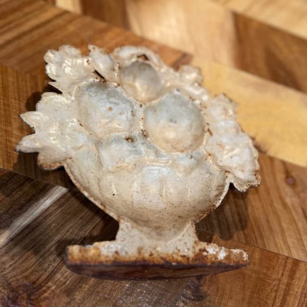 Antique Hubley Fruit Bowl Cast Iron Doorstop #456 Oranges Flowers $75 - Picture 3 of 4